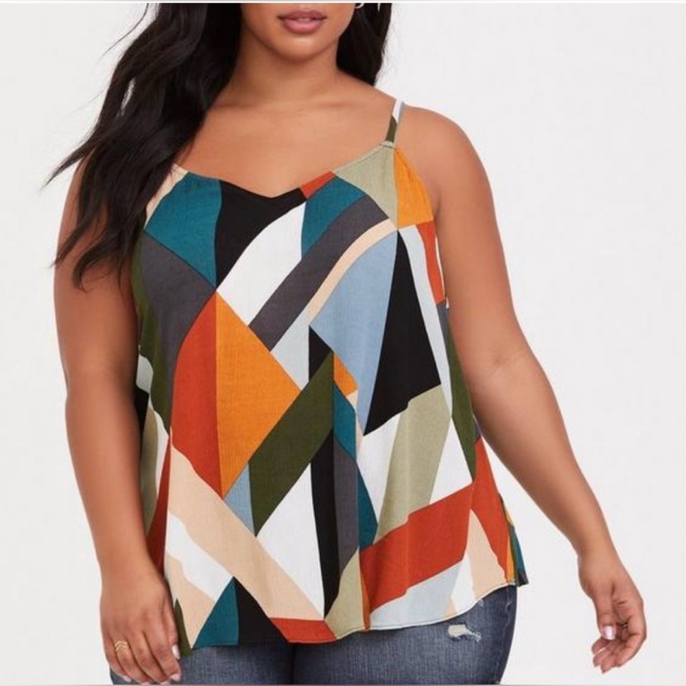 TORRID Women Tank Top 1 Multicolor Geometric Sophie Crinkle Gauze Swing Cami